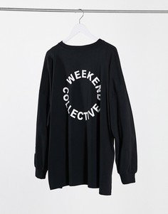 Черная oversize-футболка с логотипом на спине ASOS DESIGN Weekend Collective Curve-Белый