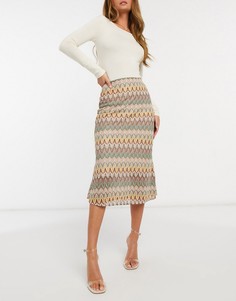 Трикотажная юбка миди с контрастным ажурным рисунком Never Fully Dressed-Мульти