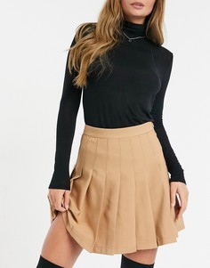 Светло-коричневая плиссированная расклешенная юбка Girl In Mind-Коричневый