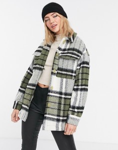 Клетчатая рубашка-куртка цвета хаки в клетку Pimkie-Многоцветный