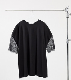 Черное платье-футболка в стиле oversized с кружевом ASOS DESIGN Curve-Черный цвет