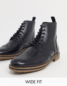 Черные броги на шнуровке для широкой стопы Silver Street-Черный цвет
