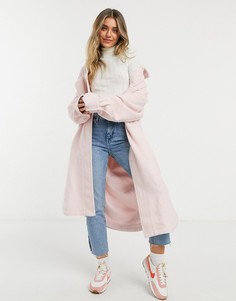 Розовая удлиненная куртка-рубашка из материала с начесом ASOS DESIGN-Розовый цвет