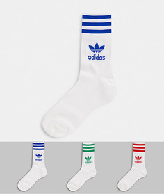 Набор из 3 пар белых носков с тремя контрастными полосками adidas Originals adicolor-Белый