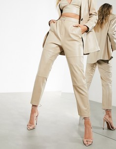 Светло-бежевые кожаные брюки ASOS EDITION-Белый
