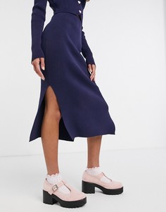 Темно-синяя вязаная юбка от комплекта Heartbreak-Темно-синий