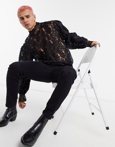Черная кружевная рубашка классического кроя ASOS DESIGN-Черный