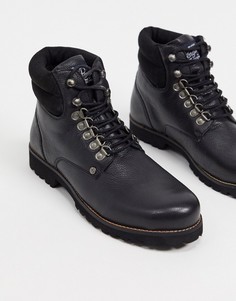 Черные кожаные походные ботинки на шнуровке с уплотненным мягким верхом Original Penguin-Черный