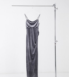 Эксклюзивное бархатное платье макси серого цвета на бретельках с разрезом до бедра Jaded Rose Maternity-Розовый