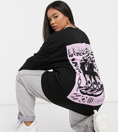 Эксклюзивный черный лонгслив с принтом в виде статуй COLLUSION Plus