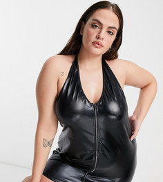 Черное платье на молнии с эффектом мокрой ткани Ann Summers Curve Samra-Черный цвет