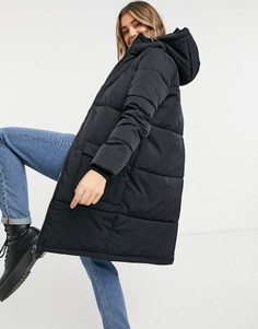 Черное длинное утепленное пальто Object-Черный цвет