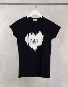 Черная футболка с надписью "Paris" и сердцем River Island-Черный цвет