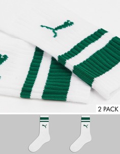 Набор из двух пар носков с полосками и логотипом Puma (белый и зеленый)