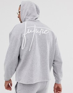Короткий oversized-худи с необработанными краями и логотипом ASOS Dark Future-Серый