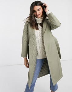 Удлиненное пальто с отделкой из искусственного меха и поясом Fashion Union-Зеленый