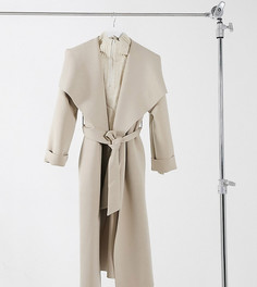 Светло-бежевое приталенное пальто с большим воротником ASOS DESIGN Petite-Коричневый