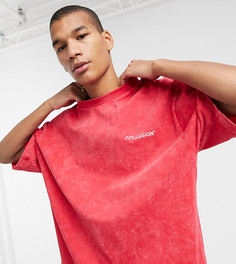 Красная oversized-футболка с эффектом кислотной стирки COLLUSION-Красный