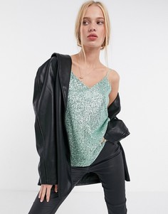 Зеленый топ на бретельках с пайетками River Island