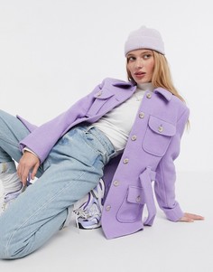 Сиреневая куртка с поясом из шерстяной ткани букле & Other Stories-Фиолетовый