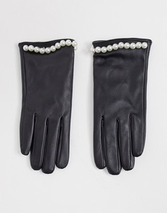 Черные перчатки из искусственной кожи с перламутровыми заклепками SVNX-Черный цвет