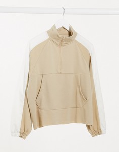 Бежевый флисовый свитшот с короткой молнией Stradivarius-Neutral