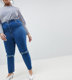Зауженные джинсы в винтажном стиле с завышенной талией и дырками на коленях ASOS DESIGN Curve Farleigh-Синий