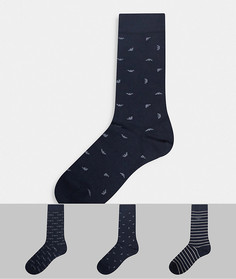 Подарочный набор из 3 пар носков с принтом и в полоску темно-синего и серого цветов Emporio Armani-Темно-синий