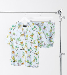 Пижамный комплект из рубашки и шорт из 100% модала с принтом в виде цветов и тигров ASOS DESIGN Maternity-Синий