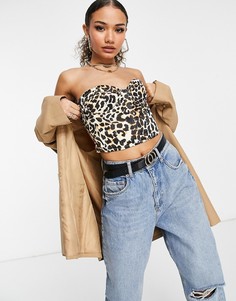 Атласный топ-бюстье с леопардовым принтом ASOS DESIGN-Мульти