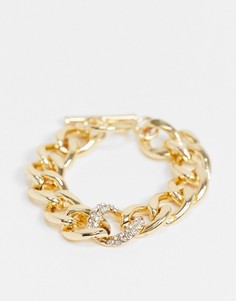 Золотистый браслет-цепочка с крупными звеньями и стразами DesignB London-Золотой