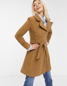 Коричневое расклешенное пальто с застежкой на молнию Liquorish-Коричневый цвет