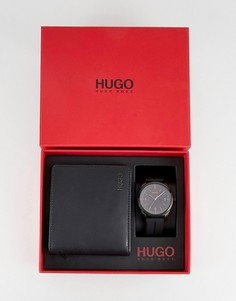 Часы с силиконовым ремешком и кошелек HUGO 1580001-Черный
