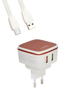 Зарядное устройство Ldnio A2405Q 2xUSB + Cable Micro USB White-Red LD_B4362