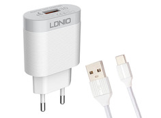 Зарядное устройство Ldnio A303Q 1xUSB + Cable USB Type-C White LD_B4370
