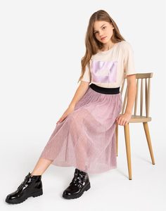 Розовая блестящая юбка-плиссе для девочки Gloria Jeans