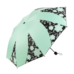Зонт механический Sima женский Цветочный орнамент мятный с чёрным 3 сложения