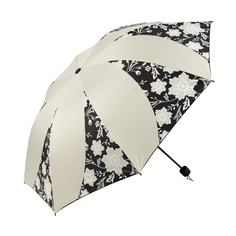 Зонт механический Sima женский Цветочный орнамент бежевый с чёрным 3 сложения