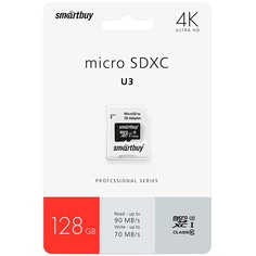 Карта памяти MicroSD Smartbuy 128GB Class10 PRO U3 SD-адапт(SB128GBSDCL10U3-01) 128GB Class10 PRO U3 SD-адапт(SB128GBSDCL10U3-01)