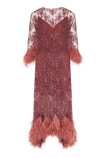 Розовое кружевное платье с перьями и пайетками Yana Dress