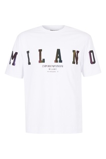 Белая футболка с надписью “Milano” Emporio Armani