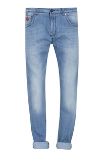 Серо-голубые джинсы с отворотами Isaia