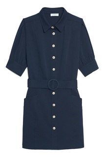 Короткое темно-синее платье-рубашка Sandro