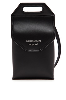 Черная кожаная сумка с ремнем Emporio Armani