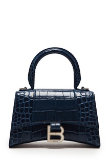 Темно-синяя кожаная мини-сумка Hourglass XS Balenciaga