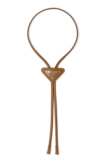 Бежевый кожаный галстук с логотипом Prada