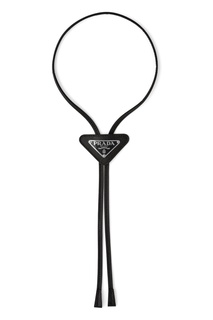 Черный кожаный галстук с логотипом Prada