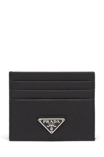 Черная кожаная визитница с логотипом Prada