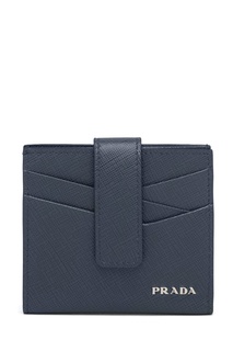 Синяя кожаная визитница Prada