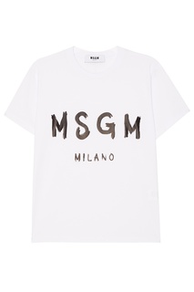Белая футболка с черным логотипом Msgm